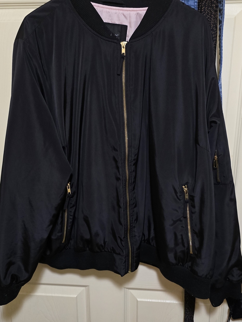 Lane Bryant Black Bomber Jacket with Gold Zippers